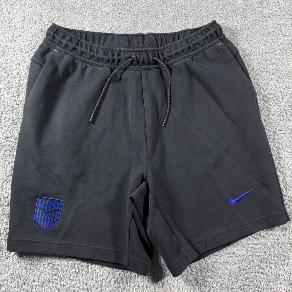 Nike Tech Fleece Shorts Mens Large Black USA Soccer Team Crest Blue Swoosh